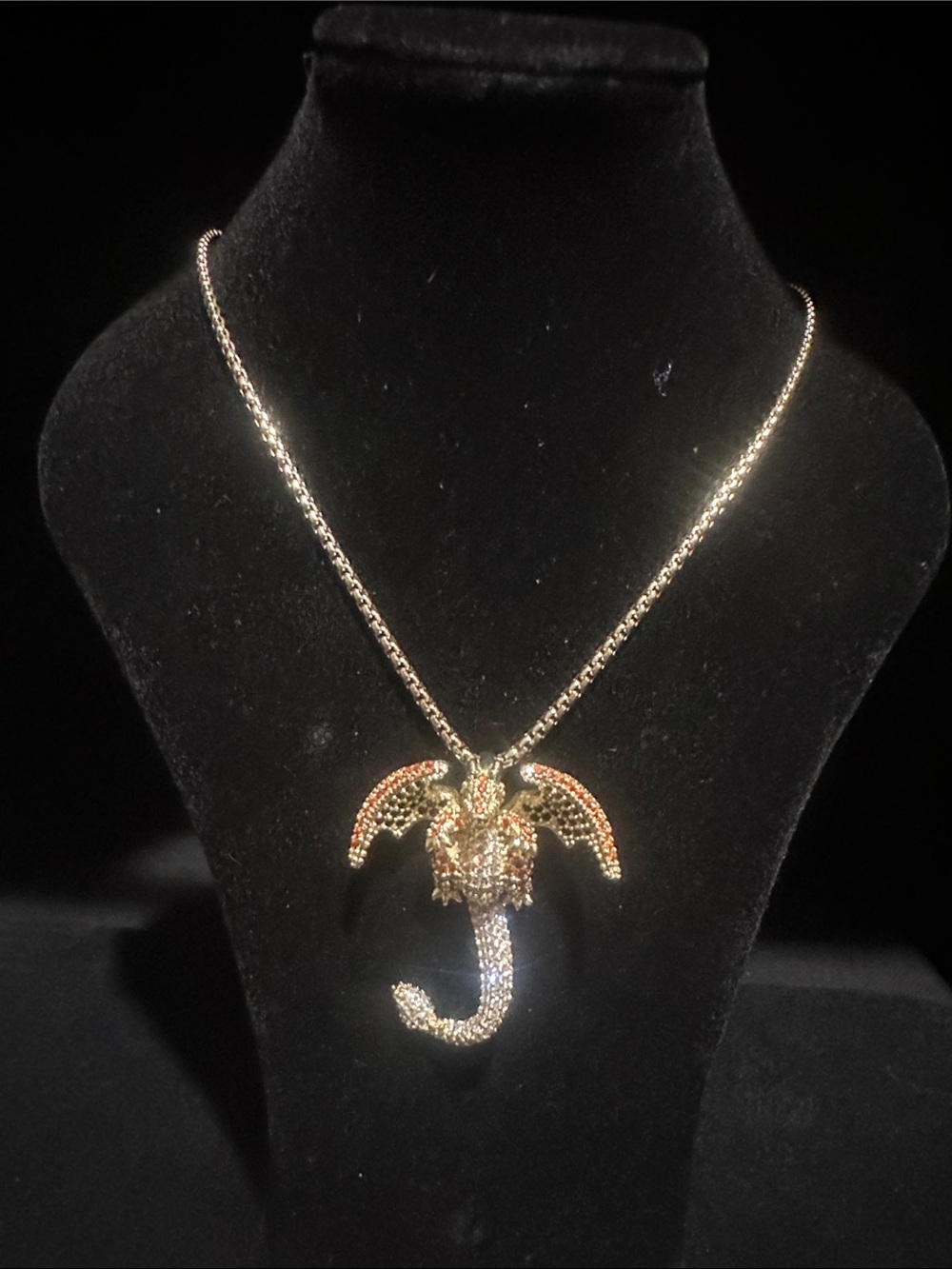 Gold-Tone Charizard Pokemon Pendant Necklace with Crystal Accents